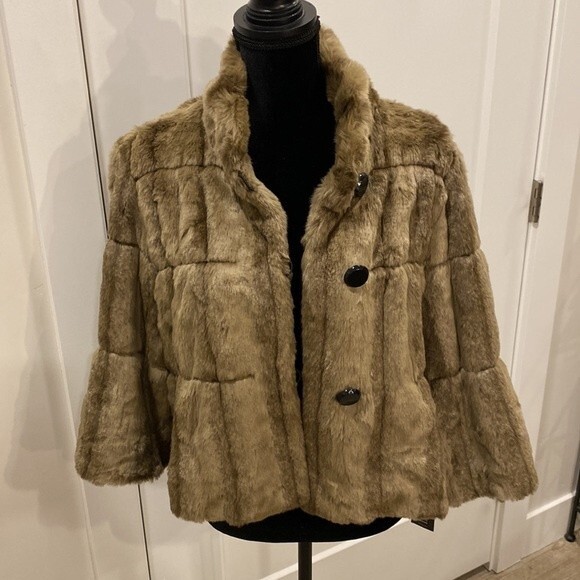 INC Swing coat NWT 3/4 sleeve faux fur by International Concept Brown Size Large - Picture 10 of 15